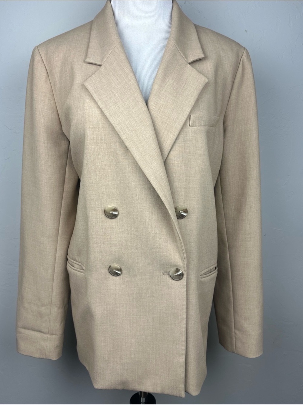 Maeve Anthropologie Blazer‎ Womens 12 Beige Double Breasted Tan Oversized